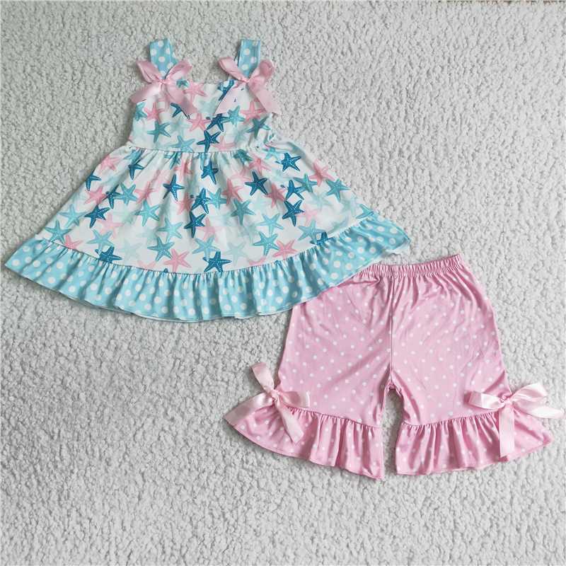 GSSO0058Shells sleeveless tunic shorts baby girls beach summer clothes