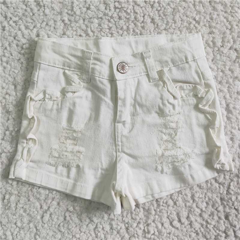 SS0012  Baby Girls white color summer ruffle denim shorts