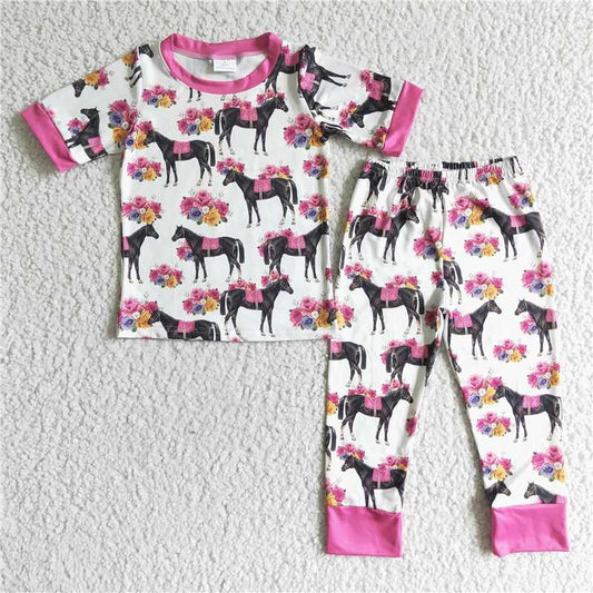 GSPO0005 Pony pink trim short-sleeved pants set
