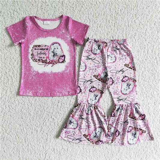 GSPO0107 Girls singer leopard print rose red short-sleeved trousers suit