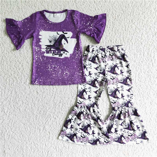GSPO0094 Halloween witch hat purple short-sleeved trousers suit