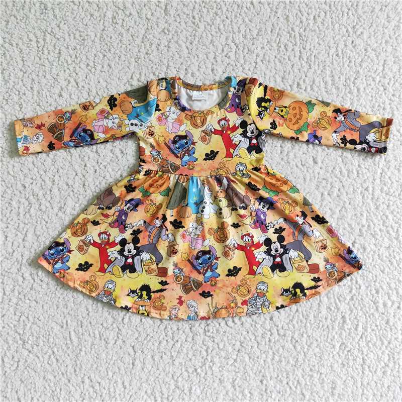 GLD0015  Baby girls Halloween cartoon long sleeve dresses