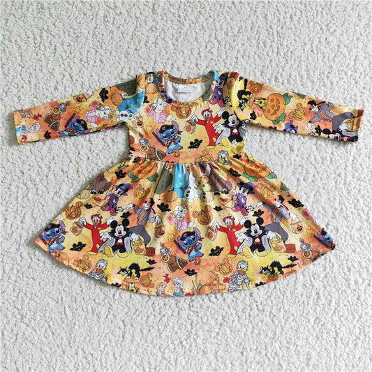 GLD0015  Baby girls Halloween cartoon long sleeve dresses