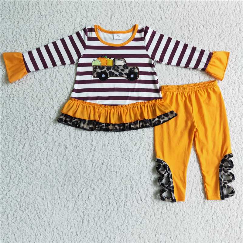 GLP0005Pumpkin truck embroidery girls fall clothing set