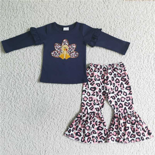 GLP0061Leopard turkey embroidery girls Thanksgiving clothes