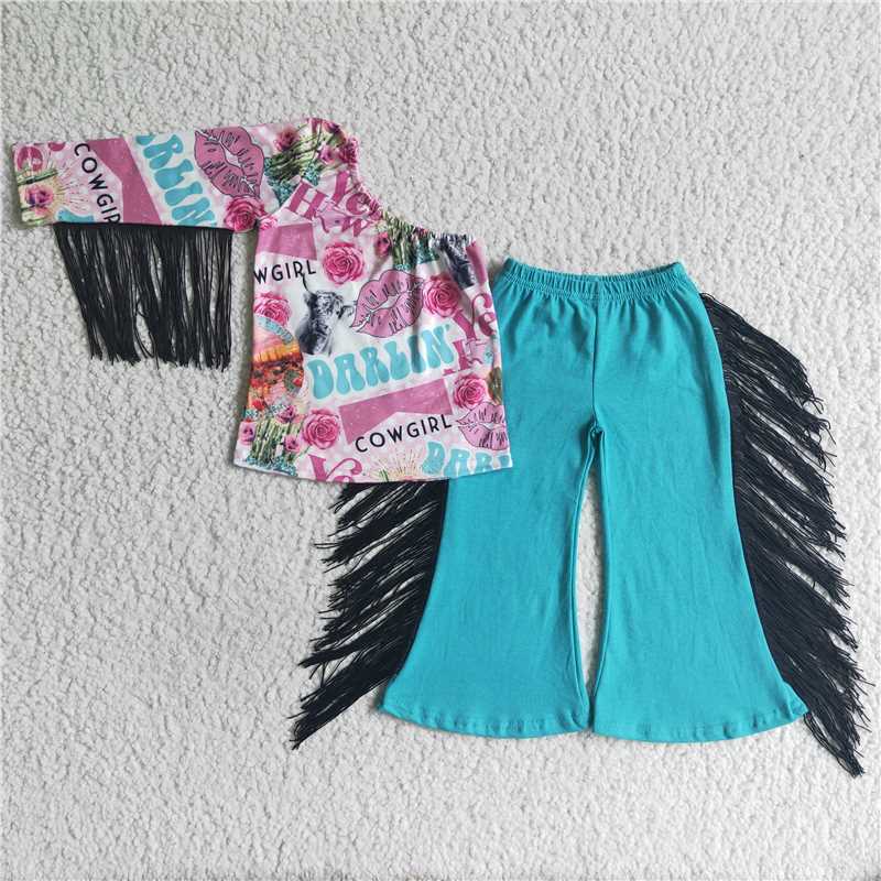 GSPO0141Darlin' cowgirl one shoulder tassels girls western outfits