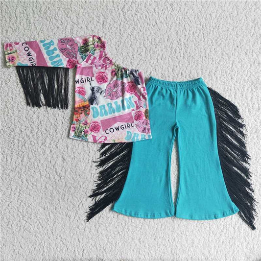 GSPO0141Darlin' cowgirl one shoulder tassels girls western outfits