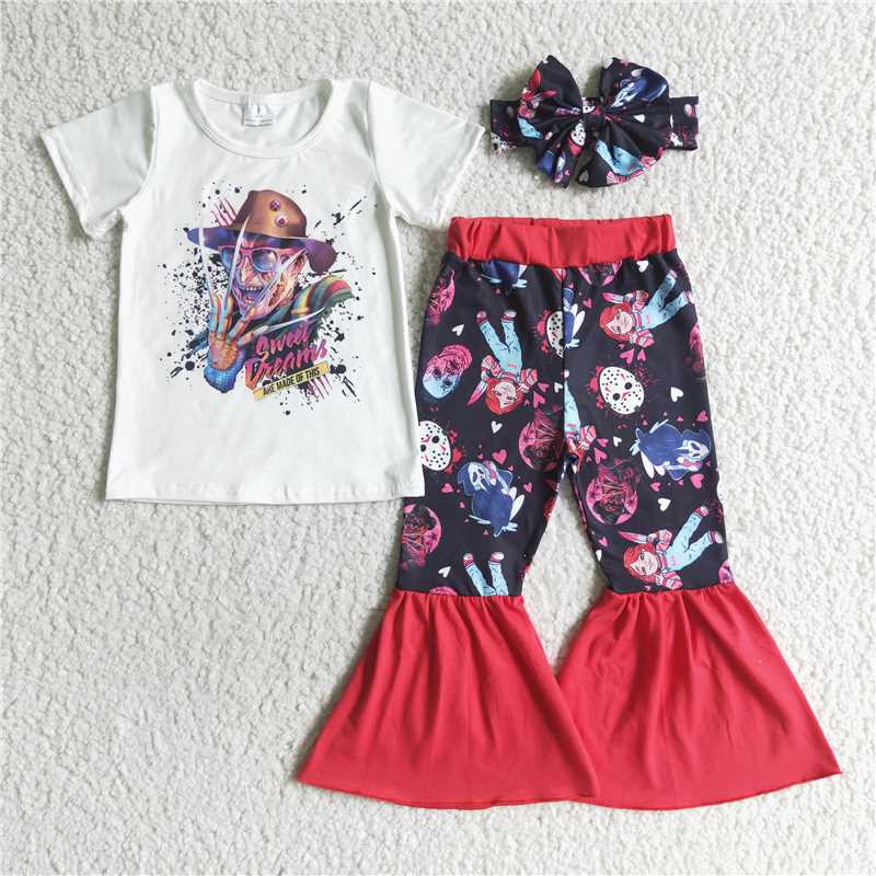 GSPO0127 Girls Halloween hat human head white short-sleeved trousers suit