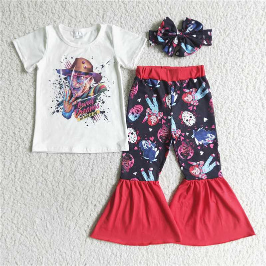 GSPO0127 Girls Halloween hat human head white short-sleeved trousers suit