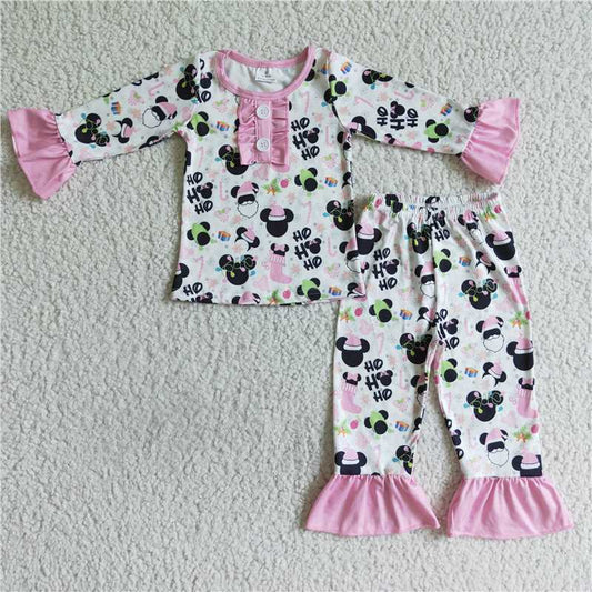 GLP0105 Girls Christmas pink Mickey head long sleeve and long pants suit