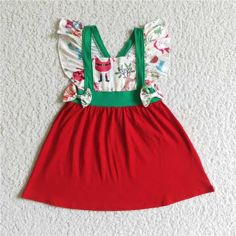 GSD0142  Santa reindeer sleeveless kids Christmas dress