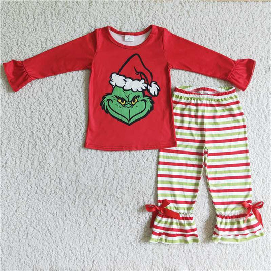 GLP0193 Girls grinch red long-sleeved trousers suit