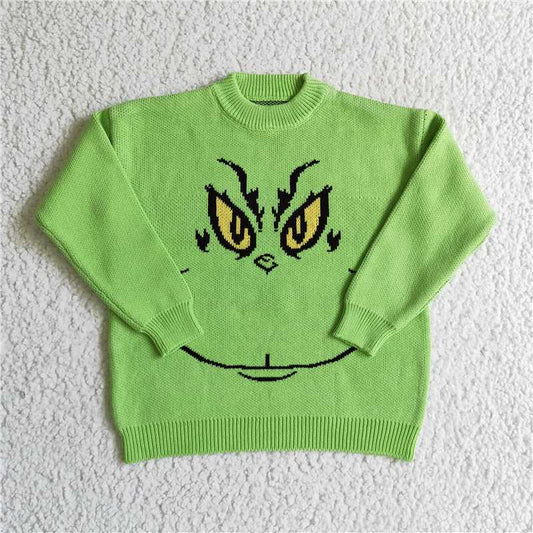 BT0099  Green face kids girls Christmas sweater