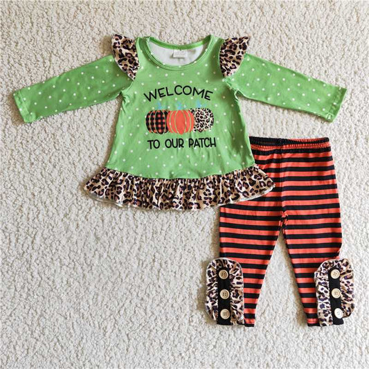 GLP0038Welcome to our patch pumpkin stripe leggings girls fall clothes