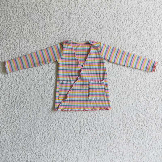GT0068  Baby Girls Rainbow Pink Cotton Pockets Cadigans