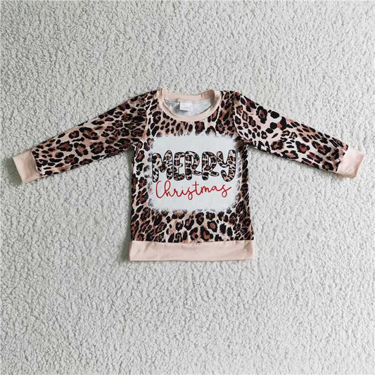 11.19 RTS NO MOQ （In stock）GT0060 Baby girls merry Christmas leopard shirts tops