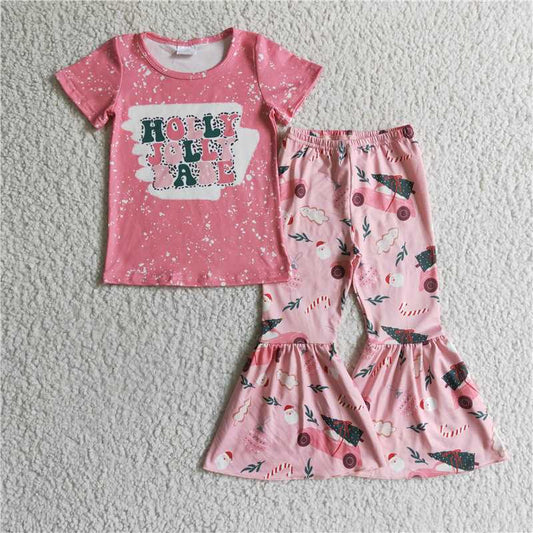 GSPO0196 Girls HOLLY JOLLY BABE pink short-sleeved trousers suit