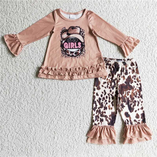 GLP0345Let's go girls hat shirt cow ruffle pants girls western outfits