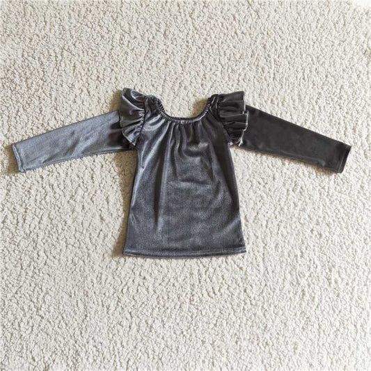 GT0063  Baby Girls Grey Velvet Shirt Tops
