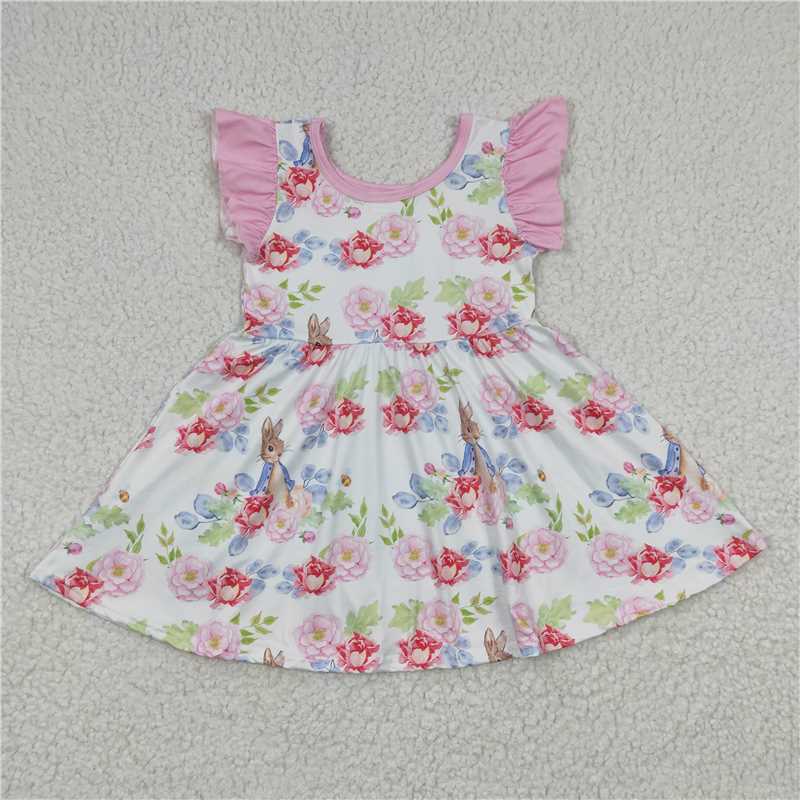 GSD0223 Girls bunny flower flying sleeve dress