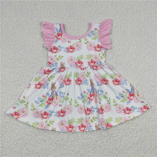 GSD0223 Girls bunny flower flying sleeve dress