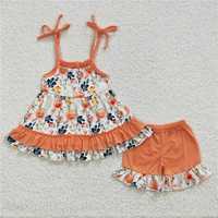 Baby Girls Orange Floral Summer Shorts Clothes Sets