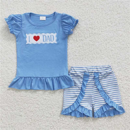 GSSO0187 I love DAD shirt stripe shorts father's day girls outfits