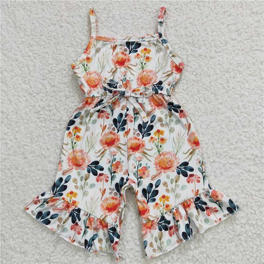 SR0250   Baby Girls Orange Flowers Strap Jumpsuits