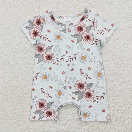 SR0247  Baby Girls Pink Flowers Floral Rompers
