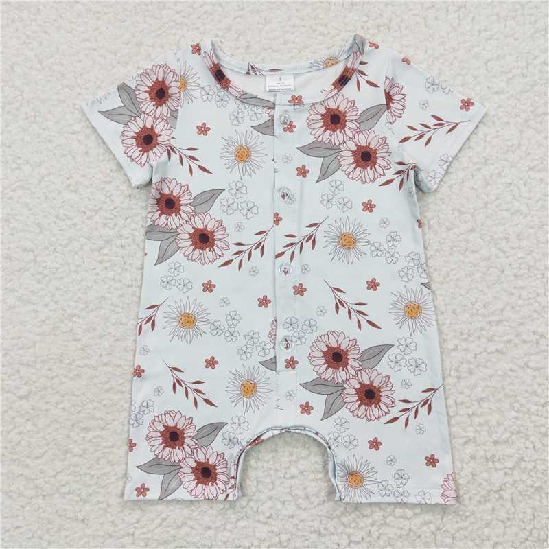 SR0247  Baby Girls Pink Flowers Floral Rompers