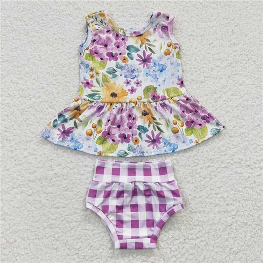 GBO0086  Baby Kids Purple Flower Bummie Sets