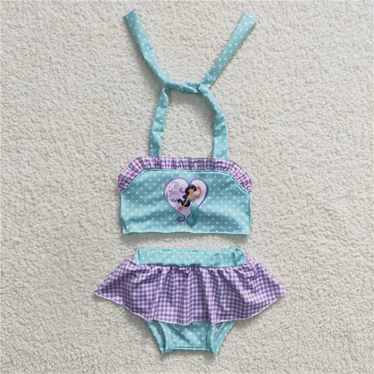 S0056  Baby Girls Princess Light Green Tie Back Tow Pieces Swimsuits
