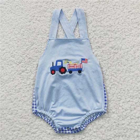 USA Warehouse (IN STOCK) SR0273 Dog truck flag embroidery baby boy 4th of july romper