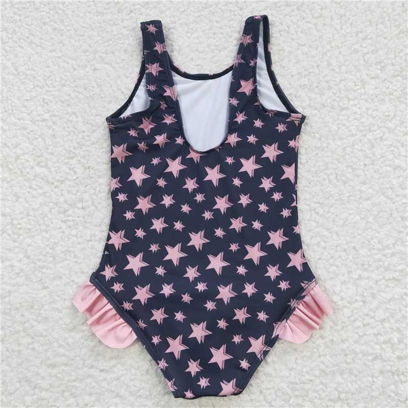 Baby Girls Star Print One-Piece Swimsuit Lined Summer Swimwear for Kids