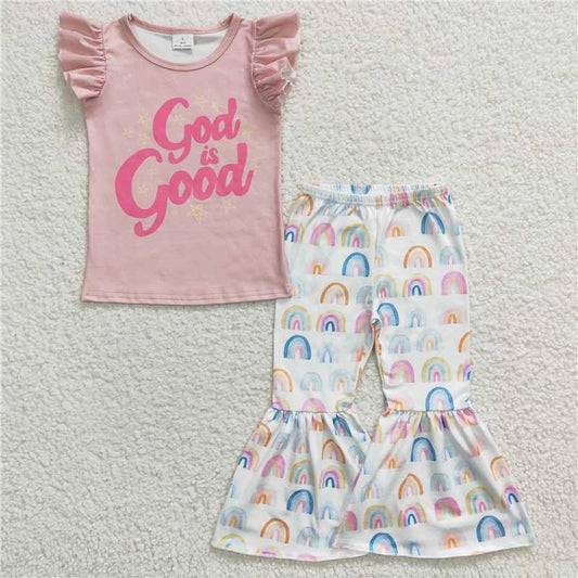 GSPO0479 Girls' god is good rainbow flying sleeve trousers suit