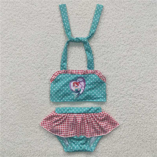S0057  Baby Girls Princess Dots Tie Back Tow Pieces Swimsuits