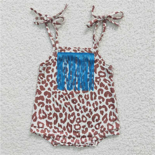 SR0288  Baby Girls Tassel Leopard Straps Rompers