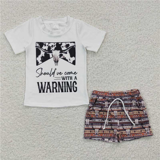 BSSO0210 RTS NO MOQ Baby Boys Summer Boys Outfits Baby Boys Western Cow Skull Short Sleeve Tee Shirts Shorts Sets