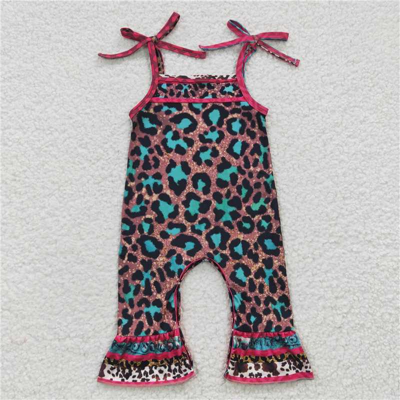 SR0229  Baby Girls Leopard Strap Summer Rompers