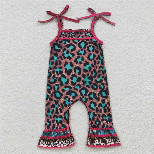 SR0229  Baby Girls Leopard Strap Summer Rompers