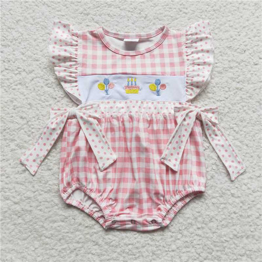 SR0269  Baby Girls Bow Birthday Rompers