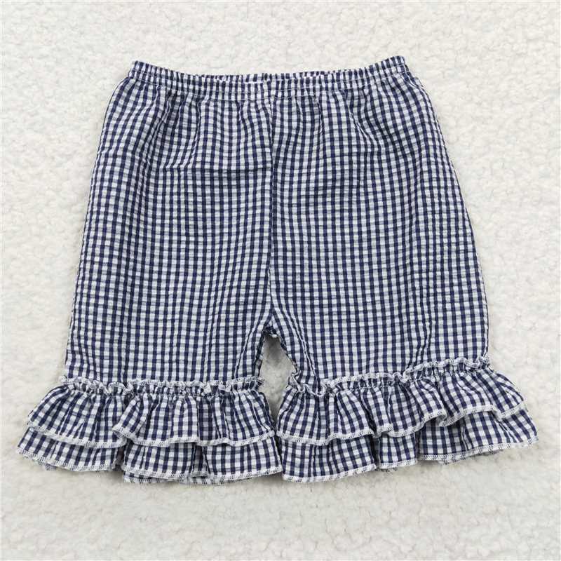 SS0068  Baby Girls Summer Ruffle Plaid Seersucker Fabric Shorts