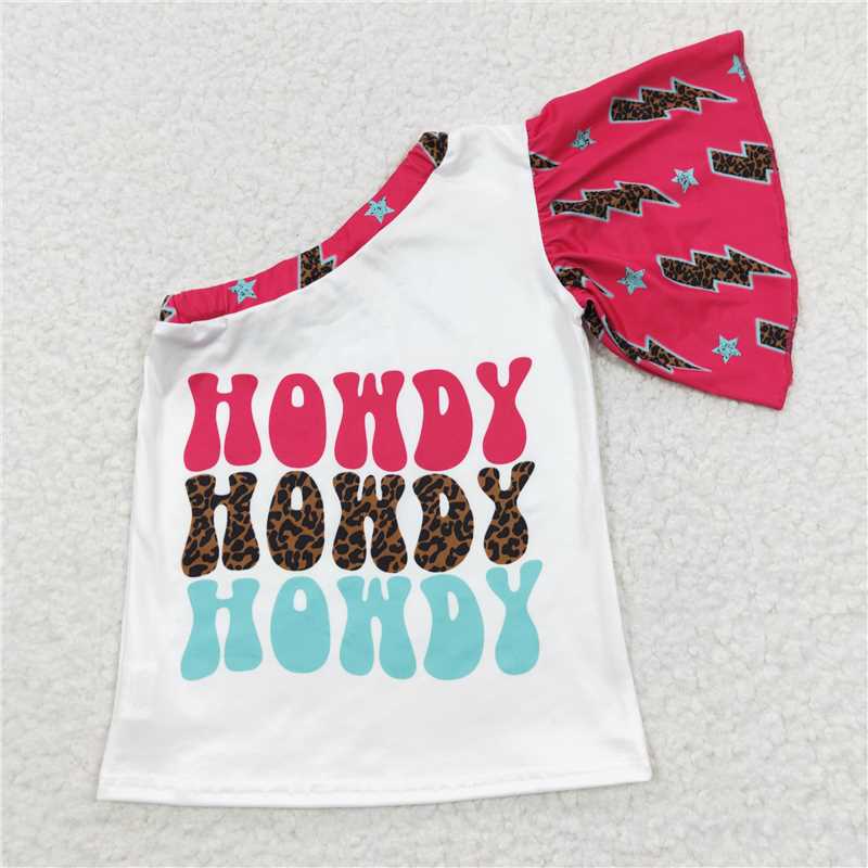 GT0165  Baby Girls Howdy Western One Shoulder Shirts Tops