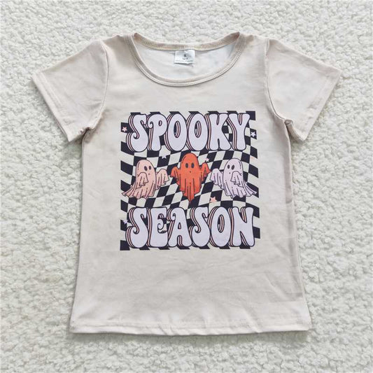 GT0231  Spooky season ghost plaid baby kids Halloween shirt
