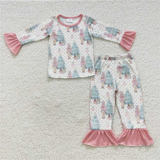 GLP0571 Star Christmas Tree Soldier Pink Lace Long Sleeve Pants Set