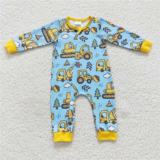 RTS LR0492 Engineering vehicle excavator blue and yellow zipper long-sleeved jumpsuit