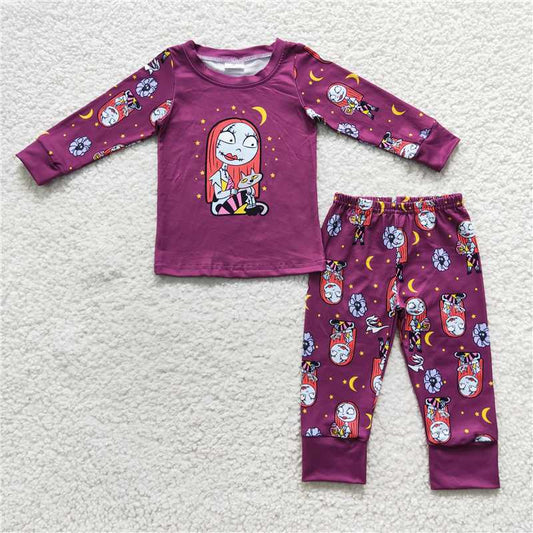 GLP0460Purple moon patchwork girls Halloween pajamas