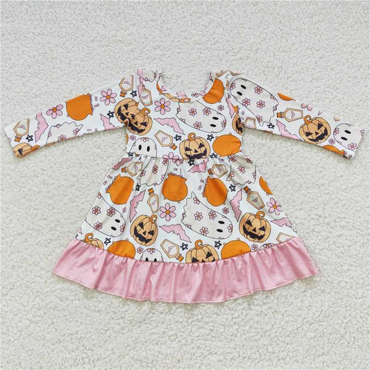 GLD0244  Baby Girls Halloween Ghost Ruffle Dresses