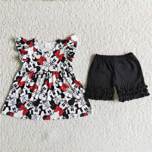 Cartoon MINI puffy sleeves shorts set