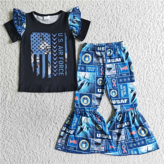 A4-4 USAF blue lace black short-sleeved shirt and blue pants